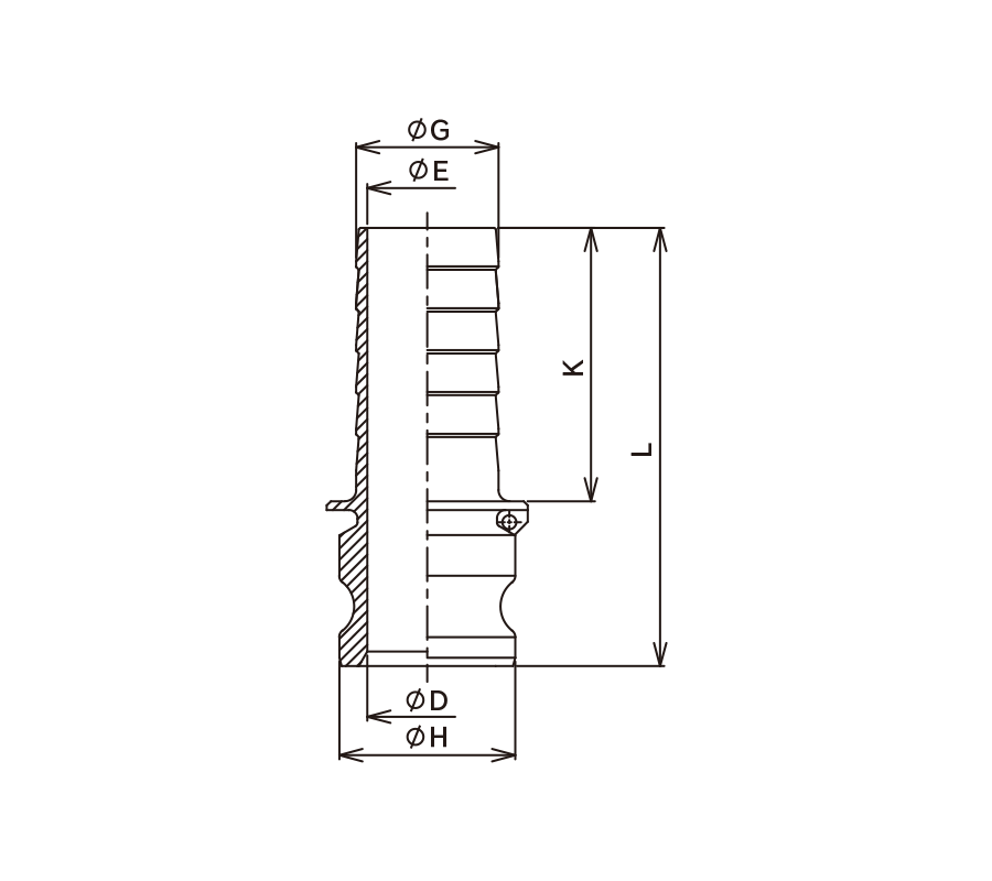 Coupling Features · Schematic Drawing · KAMLOK ADAPTER Hose Shank (slightly narrow nipple diameter)  Stainless steel